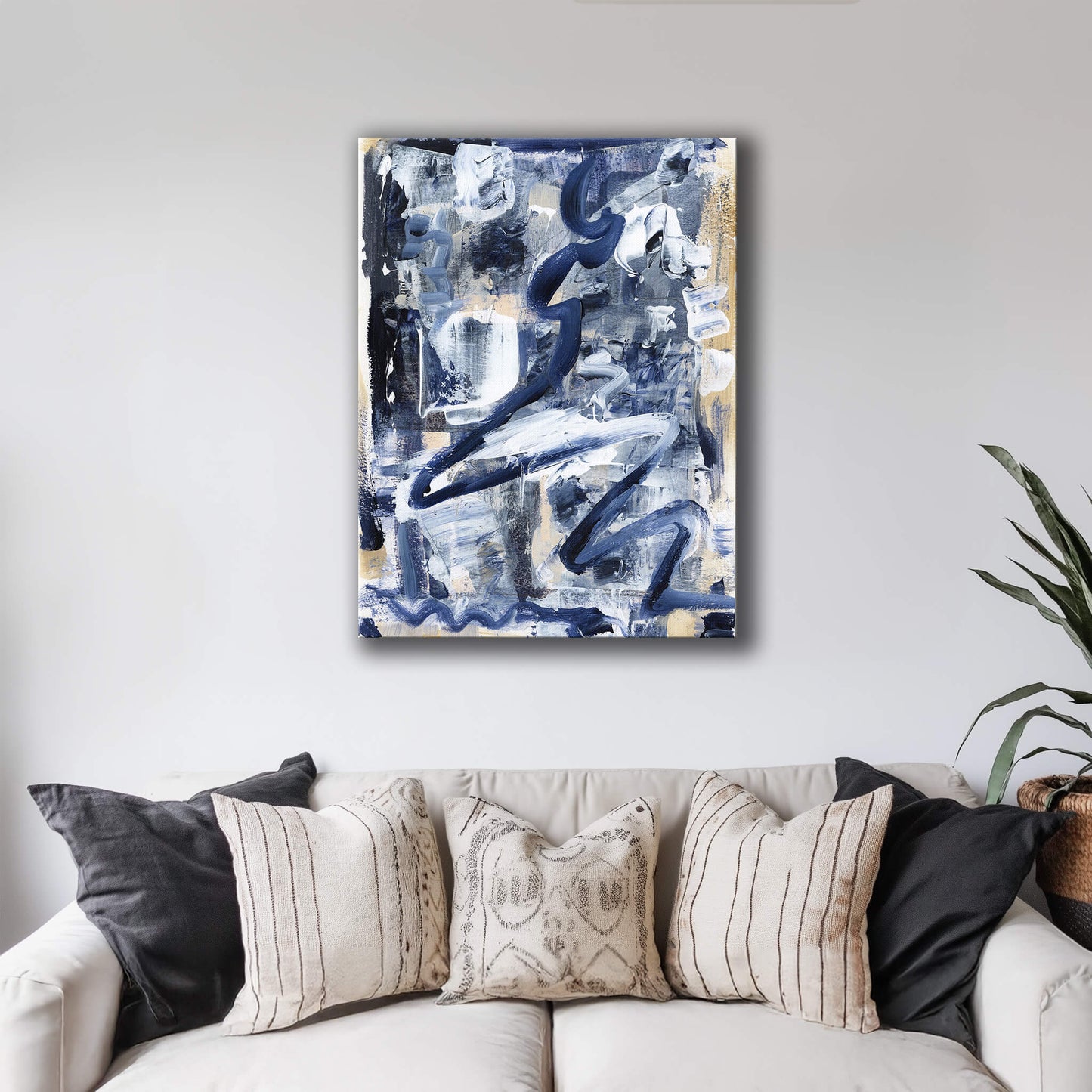 "Hanging In Blue" Canvas In Blue Drama Collection